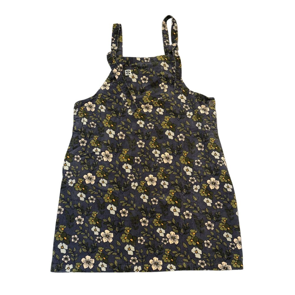 Lucy & Yak Blue Floral Courduroy Mini Pini Pinafore Dress Size 16 Overall Dress